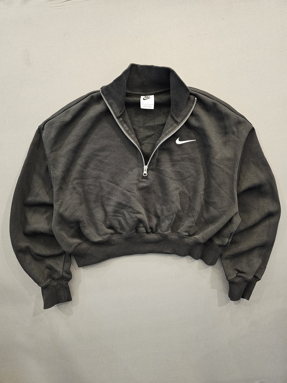 Nike Sportswear Phoenix Fleece Cropped Quarter Zip Black Mini Swoosh Size M